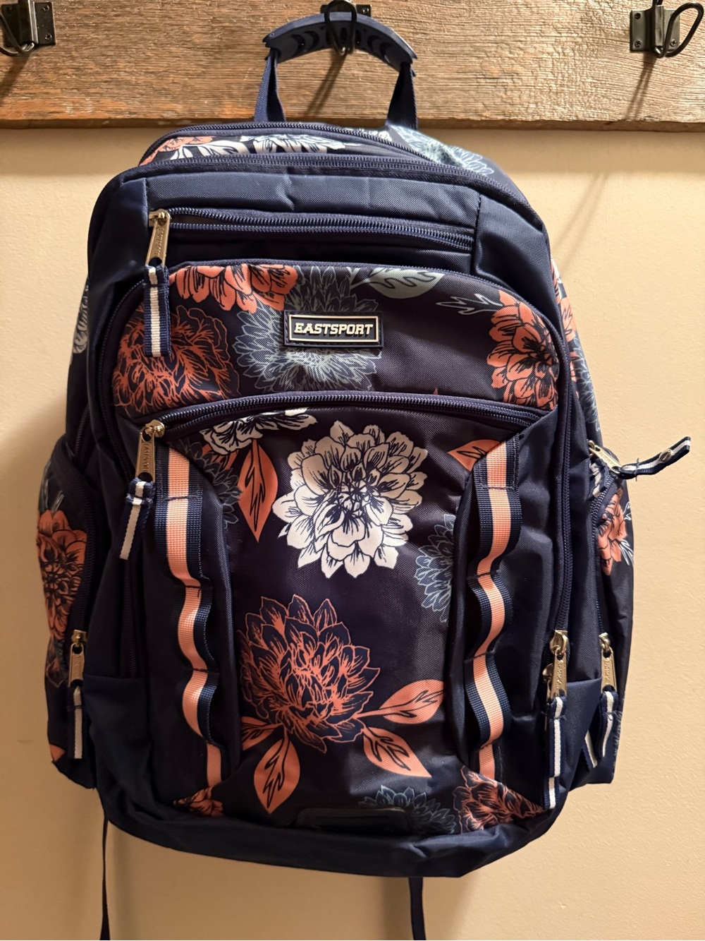 Eastsport Backpack Blue Floral Student Travel Laptop Pockets EUC